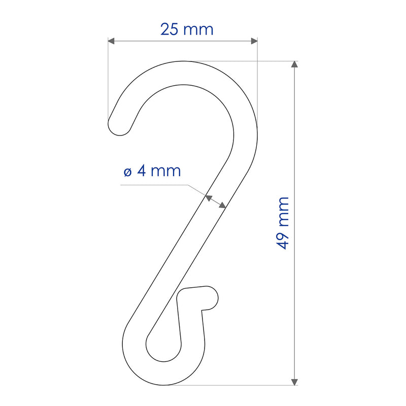 Crimped S Hook - White Plastic