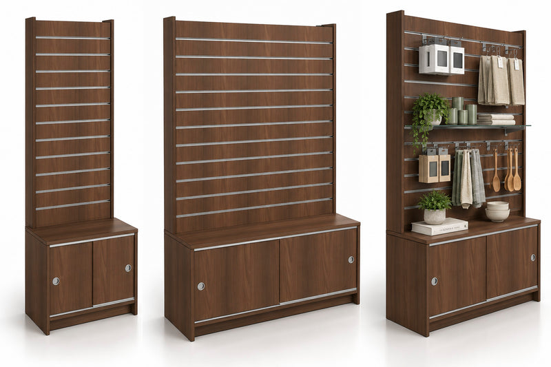 Slatwall Unit with Base Cupboard, 100cm wide