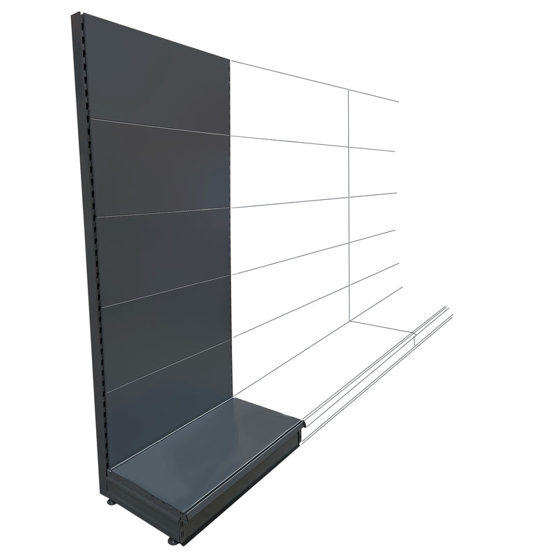 Add-on K50 shop shelving wall bay - dark grey - plain back panels and 47cm deep base shelf 