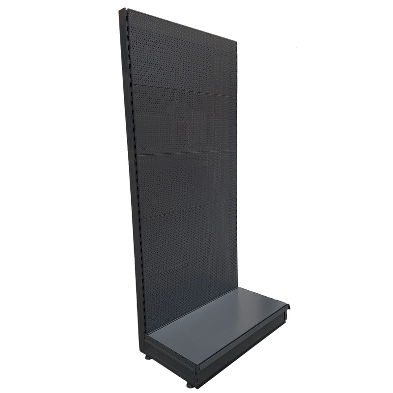  K50 shop shelving wall bay - dark grey - with peg / perforated back panels