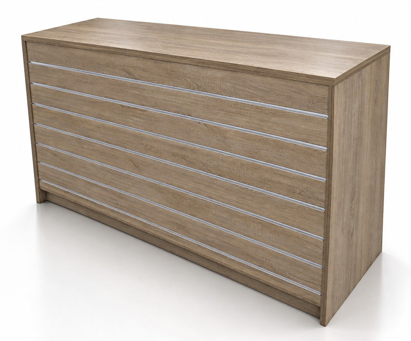 1800 Slatwall front counter rustic oak with aluminium inserts