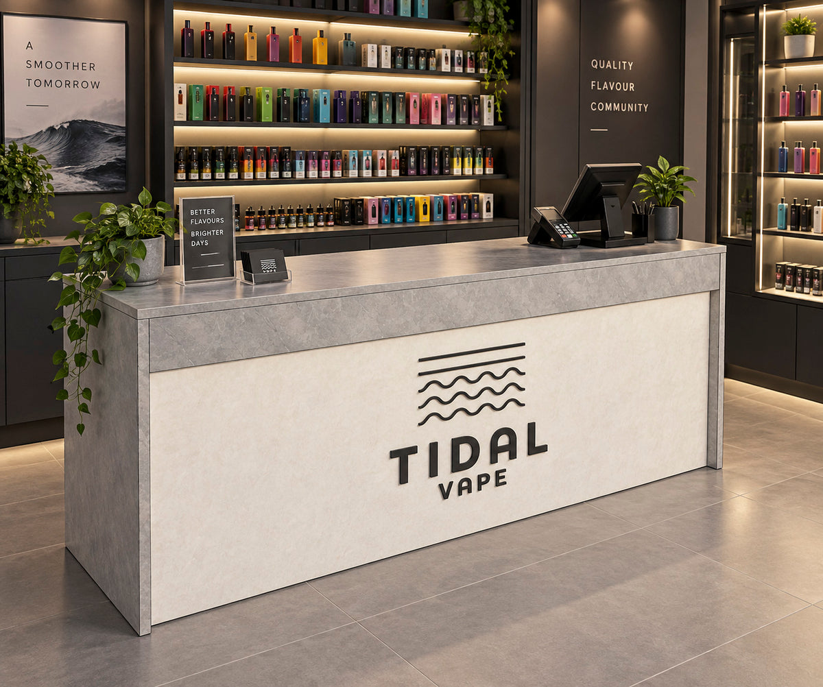 A shop counter in a typical retail setting