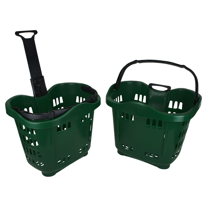 Wheeled Shopping Basket, 43 litre, Pull or Carry - Green
