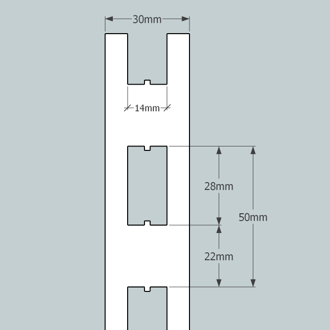 S50 Wall-fixed Column - 2.4m long - 30 x 23mm - Silver Grey