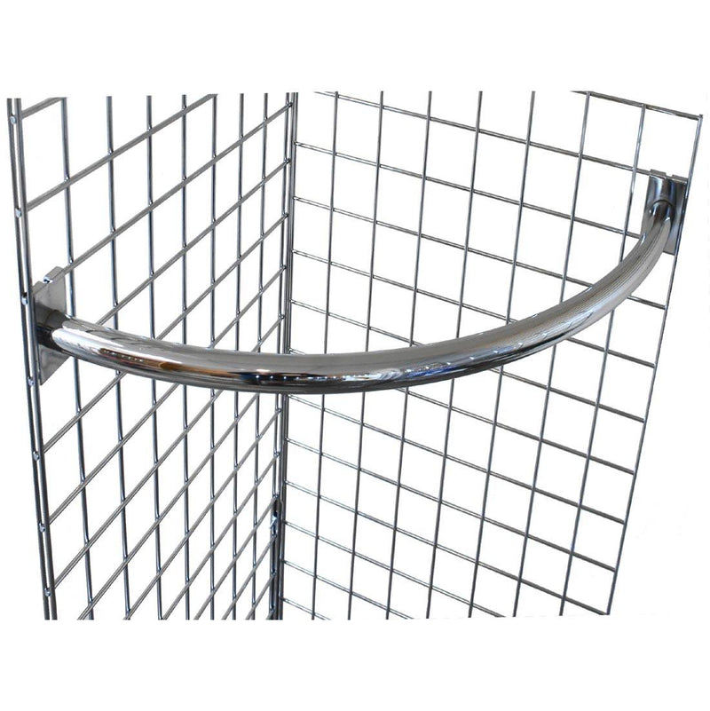 Quarter circle garment rail for grid panels