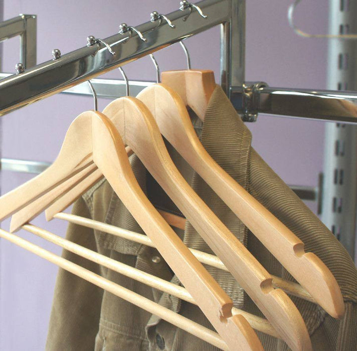 wooden clothes hanger with trouser rail