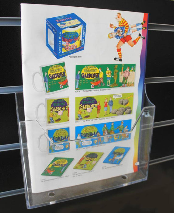 A4 Single Tier Brochure/Leaflet Holder -  slatwall, counter-top or wall-fixed