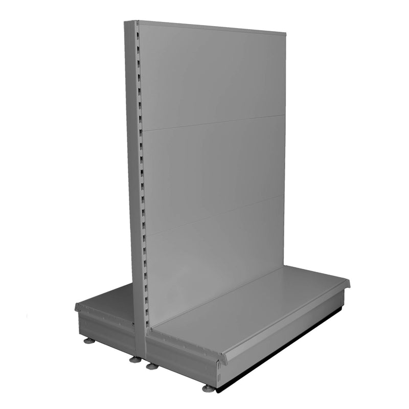 K50 Low Gondola, Silver Grey, plain back panels with 30cm deep base shelf