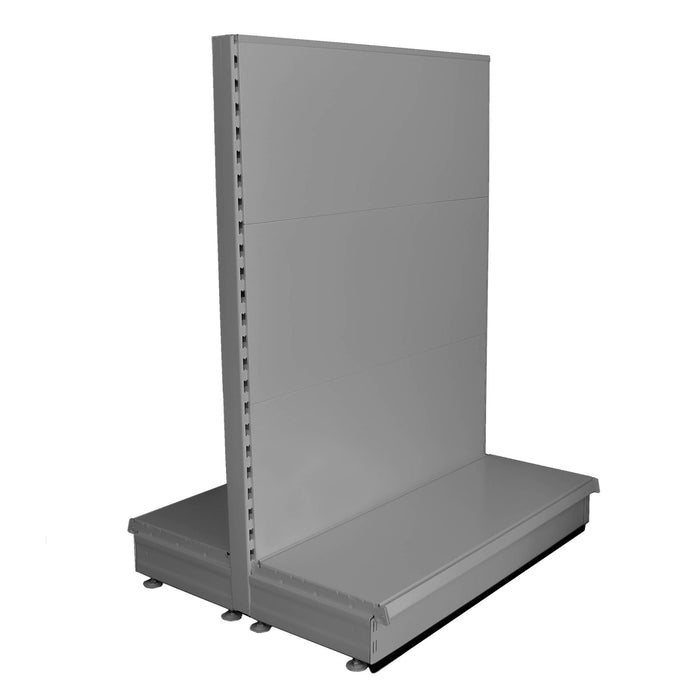 S50 Low height shelving bay in silver grey. 47cm deep base shelves.