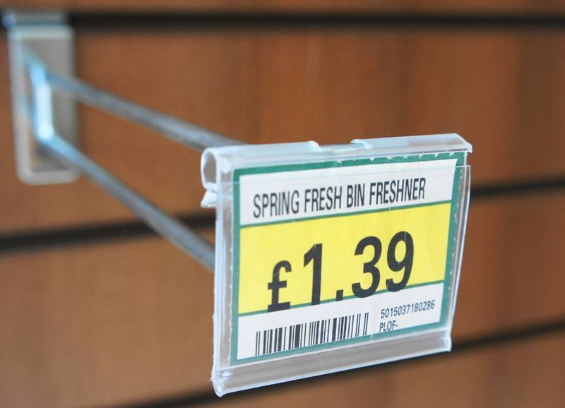 Single Prong Slat Hook with Overhead Arm for Price Ticket - Polished Zinc - 15cm