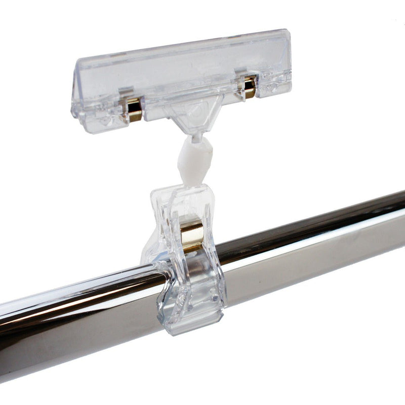 swivelling spring clip label holder 