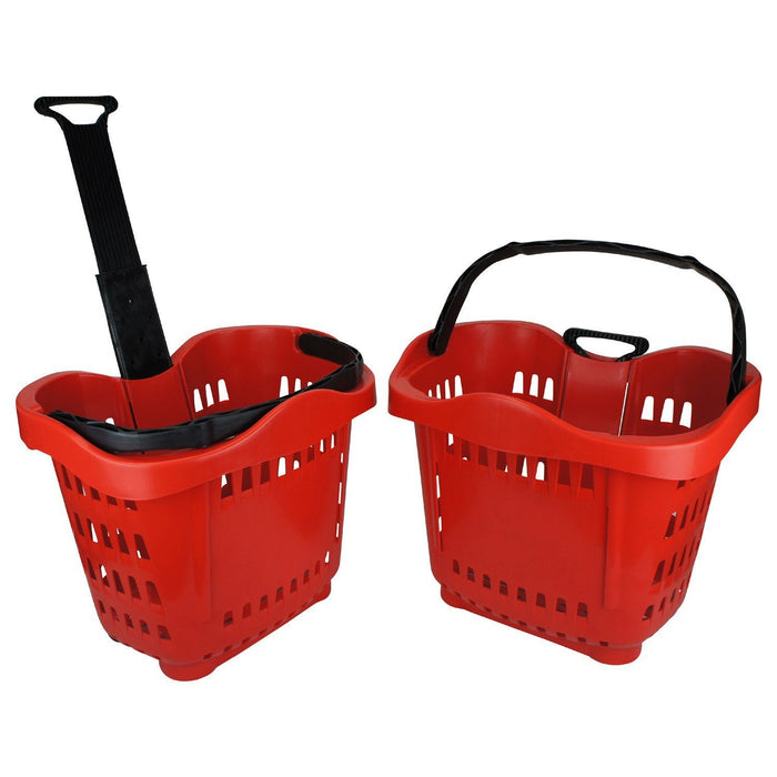 wheeled shopping basket, red